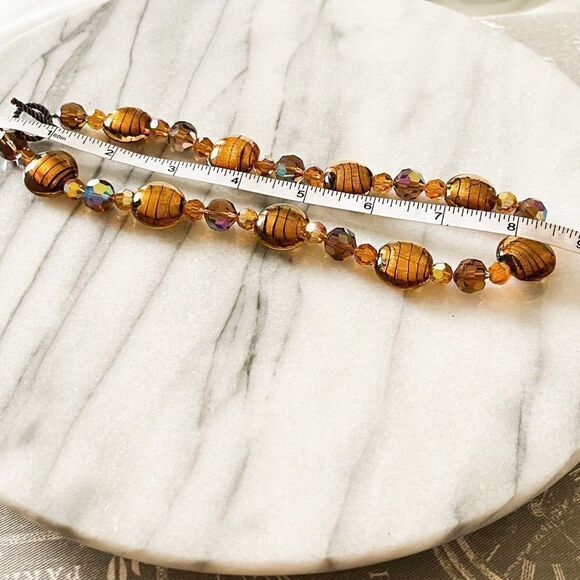 Lampwork Art Glass Beaded Jewelry Set Necklace Bracelet Toggle Clasp Brown - Picture 4 of 4